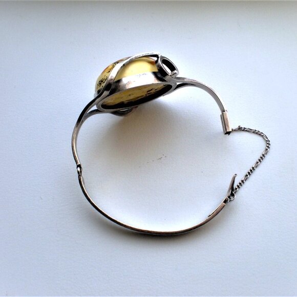 Vintage Sterling Silver 925 Baltic Butterscotch Egg Yolk Amber Bangle Bracelet - Picture 5 of 9